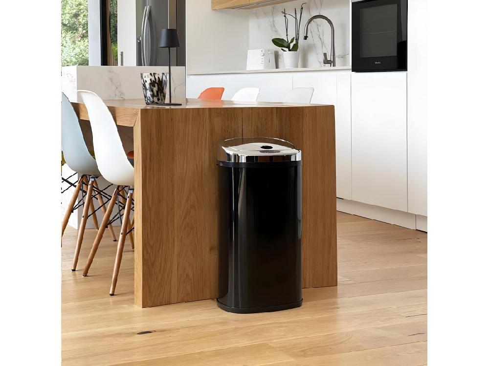 Vente Unique Poubelle De Cuisine Automatique LARGO Noir Acier Inoxydable 42 L