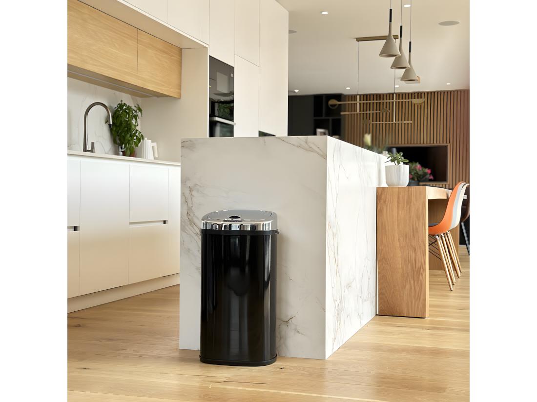 vente unique Poubelle de cuisine automatique LARGO Noir Acier inoxydable 42 L