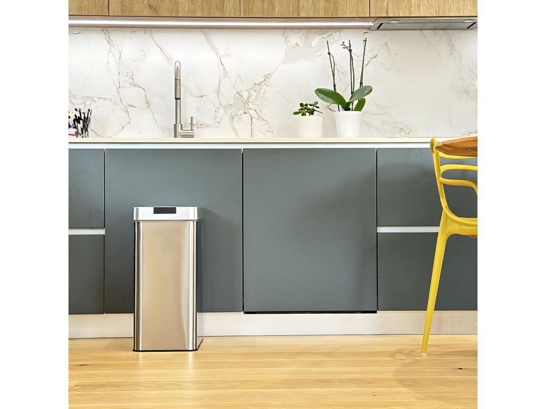 Vente Unique Poubelle De Cuisine Automatique SILVERLAKE Argent Acier Inoxydable 60 L