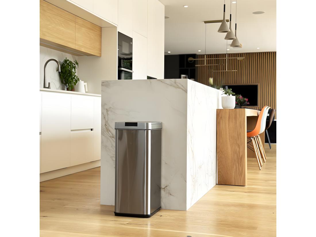 Vente Unique Poubelle De Cuisine Automatique SILVERLAKE Argent Acier Inoxydable 70 L