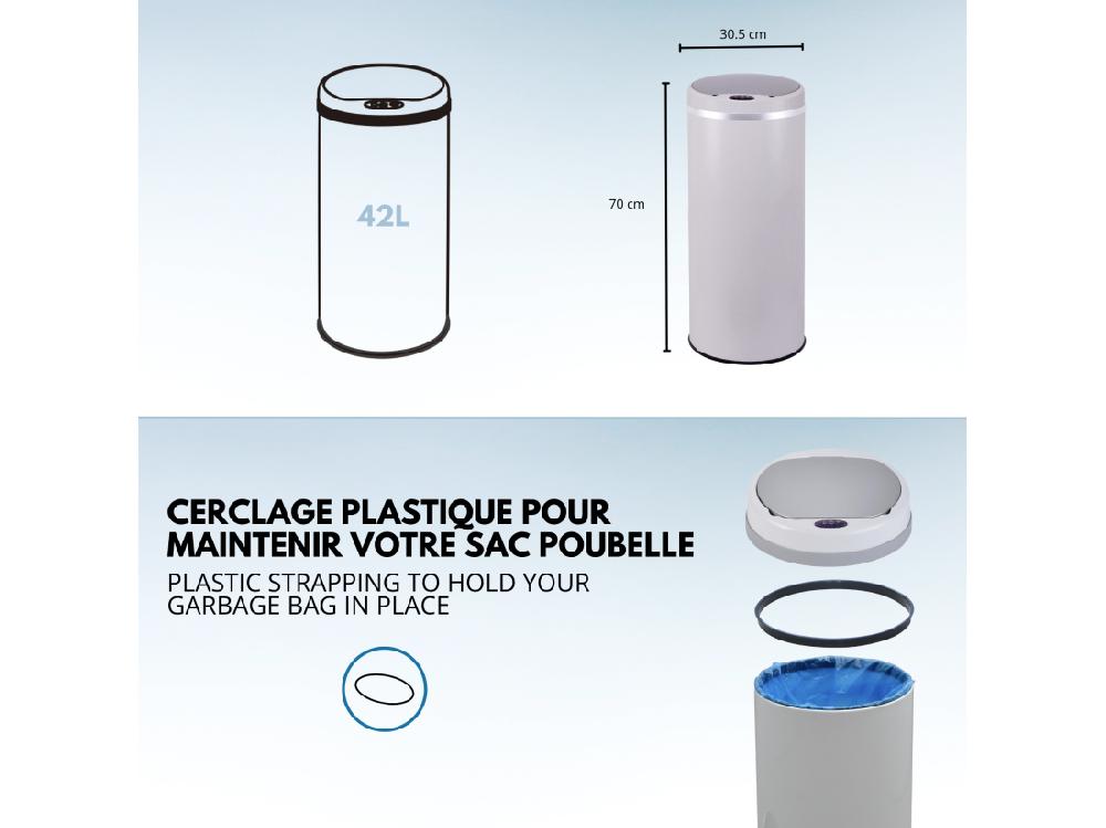 Vente Unique Poubelle De Cuisine Automatique SOHO Blanc Acier Inoxydable 42 L