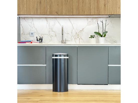 Vente Unique Poubelle De Cuisine Automatique SOHO Noir Acier Inoxydable 42 L
