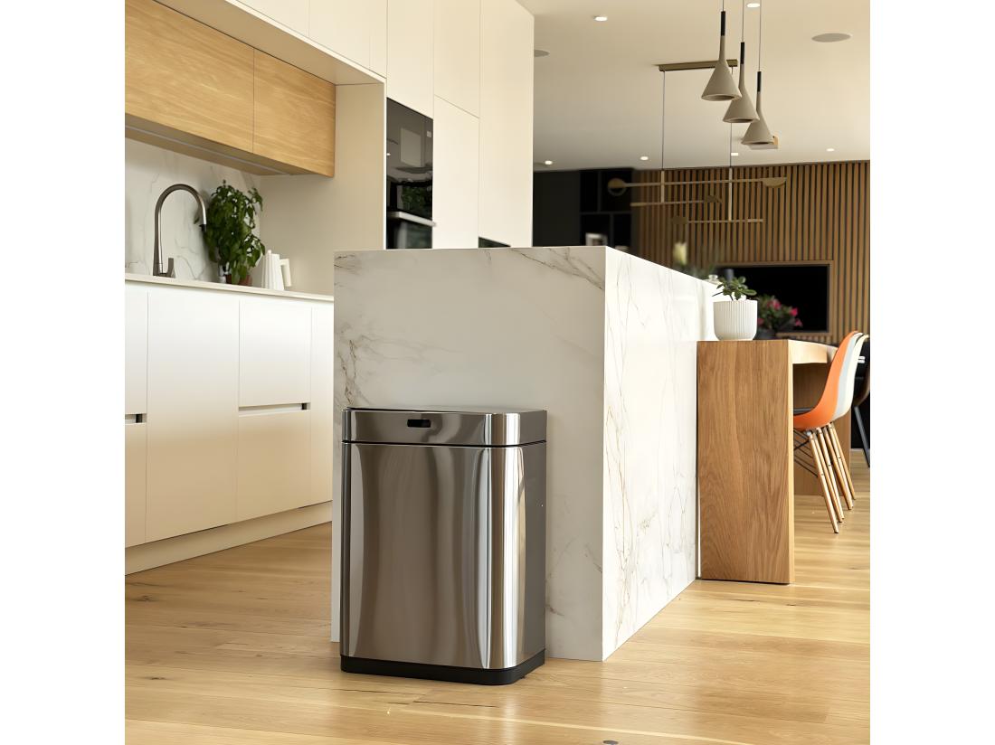 Vente Unique Poubelle De Cuisine Automatique UPPER Gris Acier Inoxydable 60 L