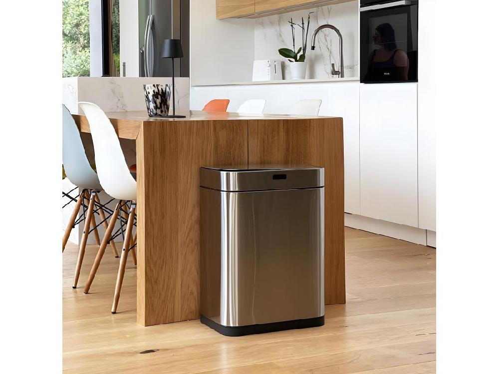 Vente Unique Poubelle De Cuisine Automatique UPPER Gris Acier Inoxydable 60 L