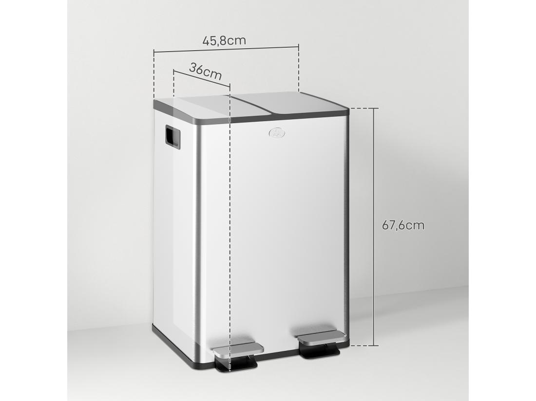 Vente Unique Poubelle De Cuisine Double 2 X 28L Poubelle à Pédale En Acier Inoxydable 2 Couvercles à Fermeture Douce Seaux Intérieurs Amovibles Et Poignées Anti-empreintes Digitales 45 8x36x67 6cm