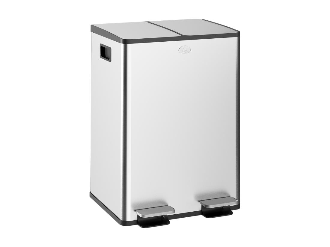 Vente Unique Poubelle De Cuisine Double 2 X 28L Poubelle à Pédale En Acier Inoxydable 2 Couvercles à Fermeture Douce Seaux Intérieurs Amovibles Et Poignées Anti-empreintes Digitales 45 8x36x67 6cm
