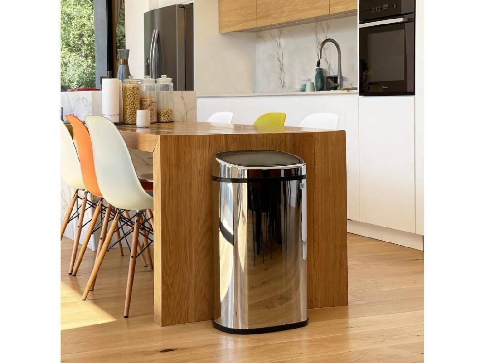 Vente Unique Poubelle De Cuisine Push CITY Argent Acier Inoxydable 48 L