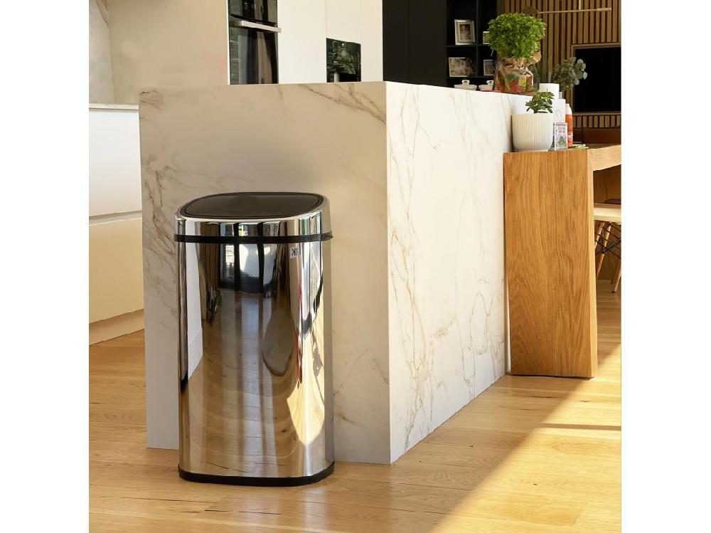 Vente Unique Poubelle De Cuisine Push CITY Argent Acier Inoxydable 48 L