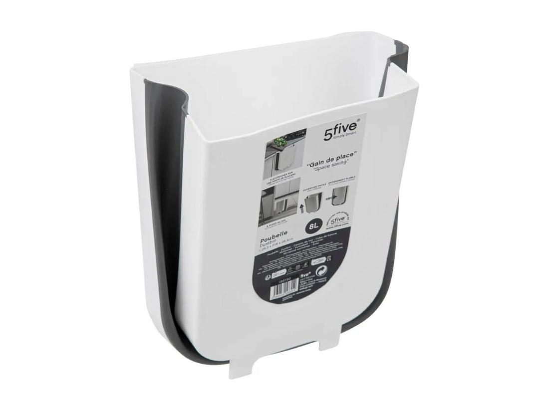 Vente Unique Poubelle De Cuisine "Rétractable" 8L Blanc & Gris