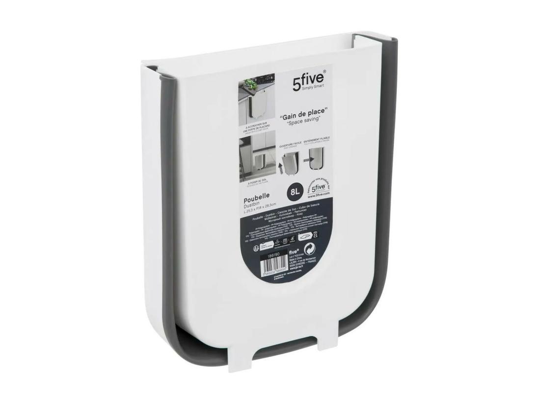 Vente Unique Poubelle De Cuisine "Rétractable" 8L Blanc & Gris