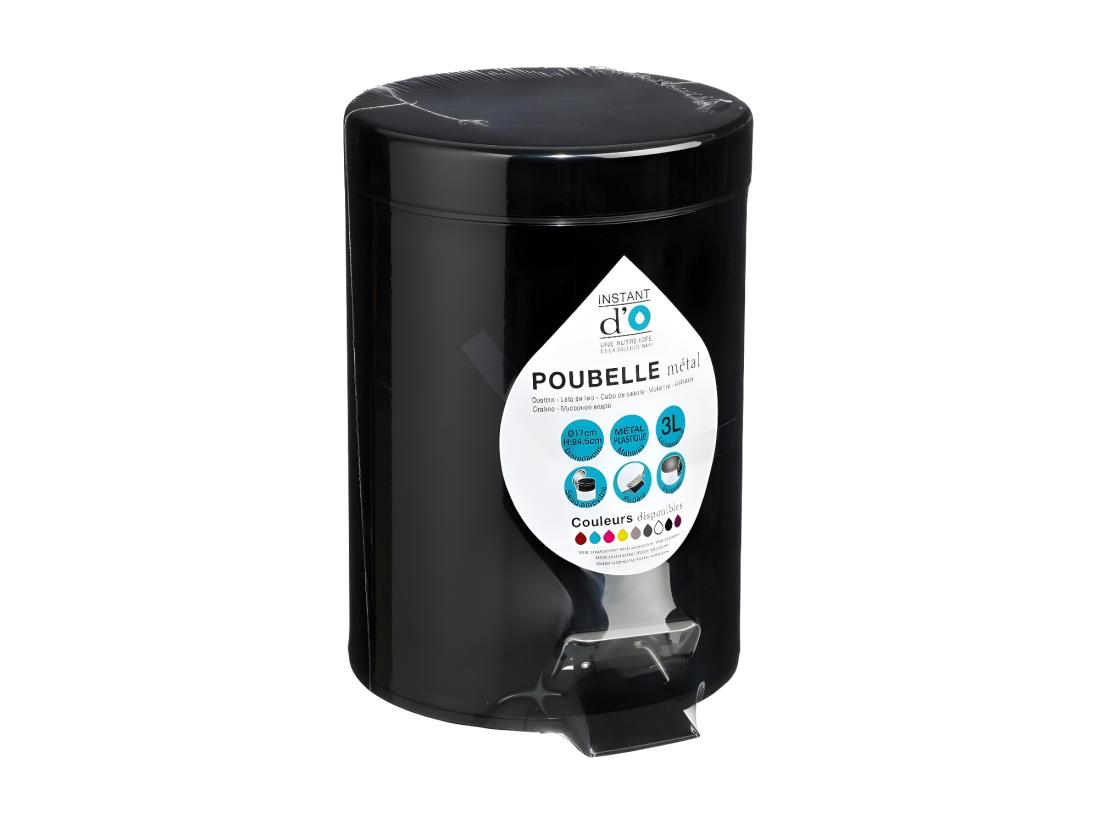 Vente Unique Poubelle De Salle De Bain En Métal Noir 3 L