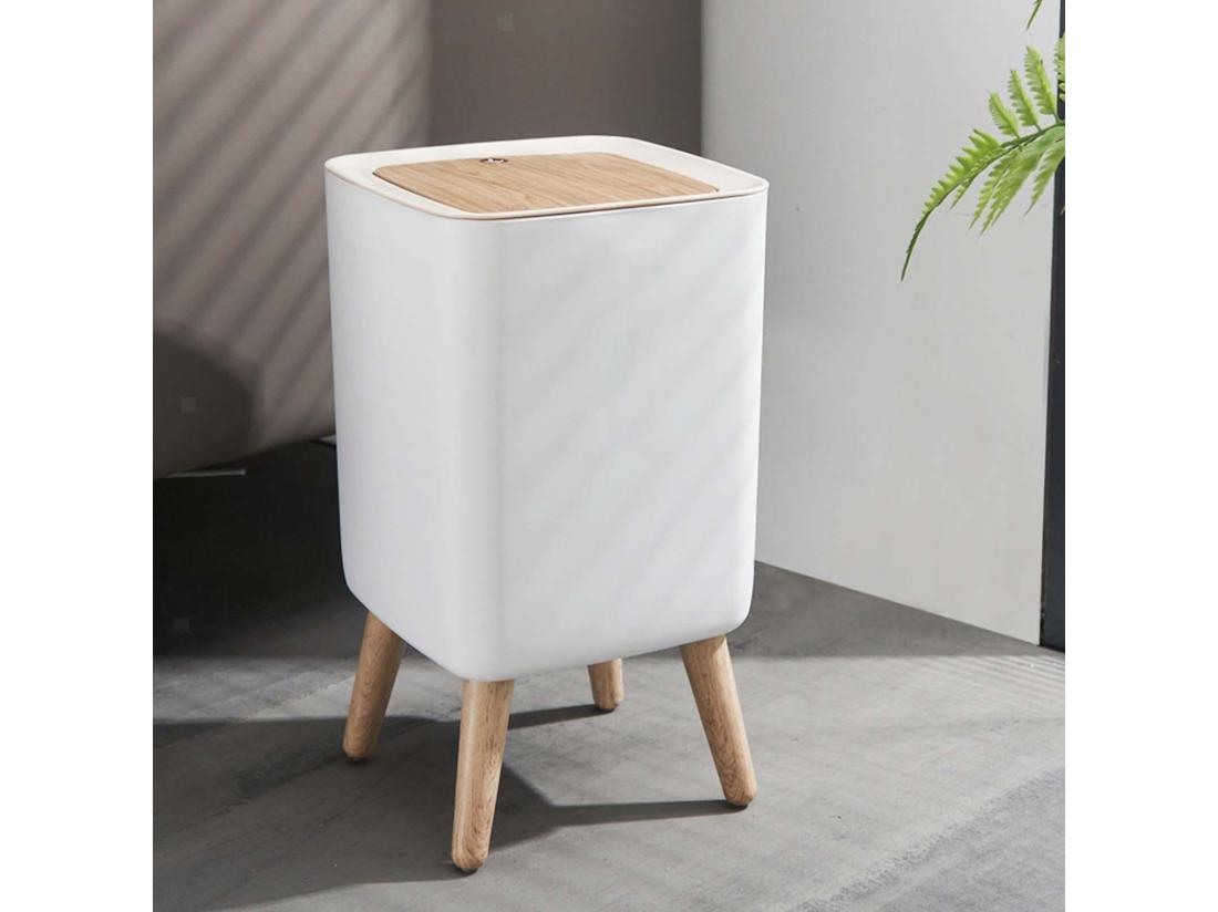 Vente Unique Poubelle De Salle De Bain Push MALMO Bois Polypropylène 10 L