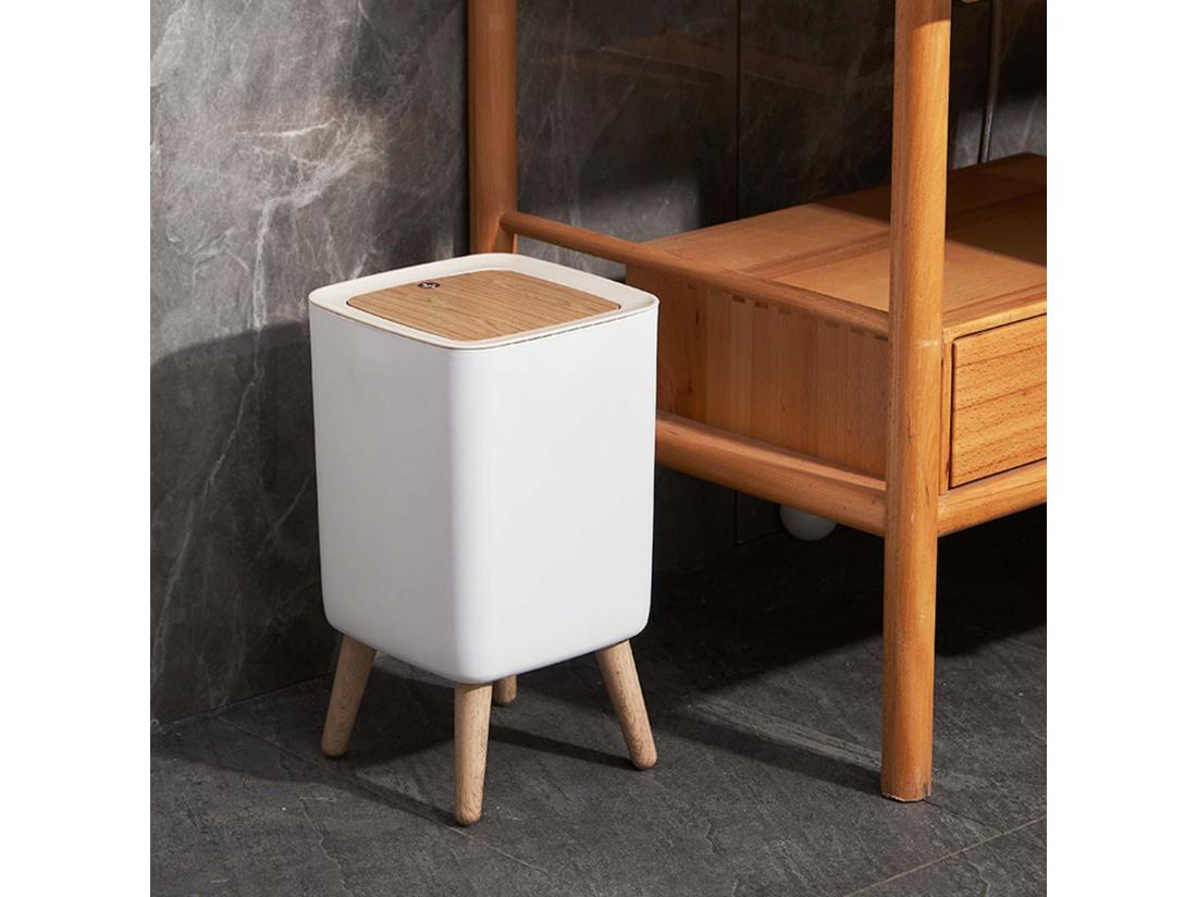 Vente Unique Poubelle De Salle De Bain Push MALMO Bois Polypropylène 10 L
