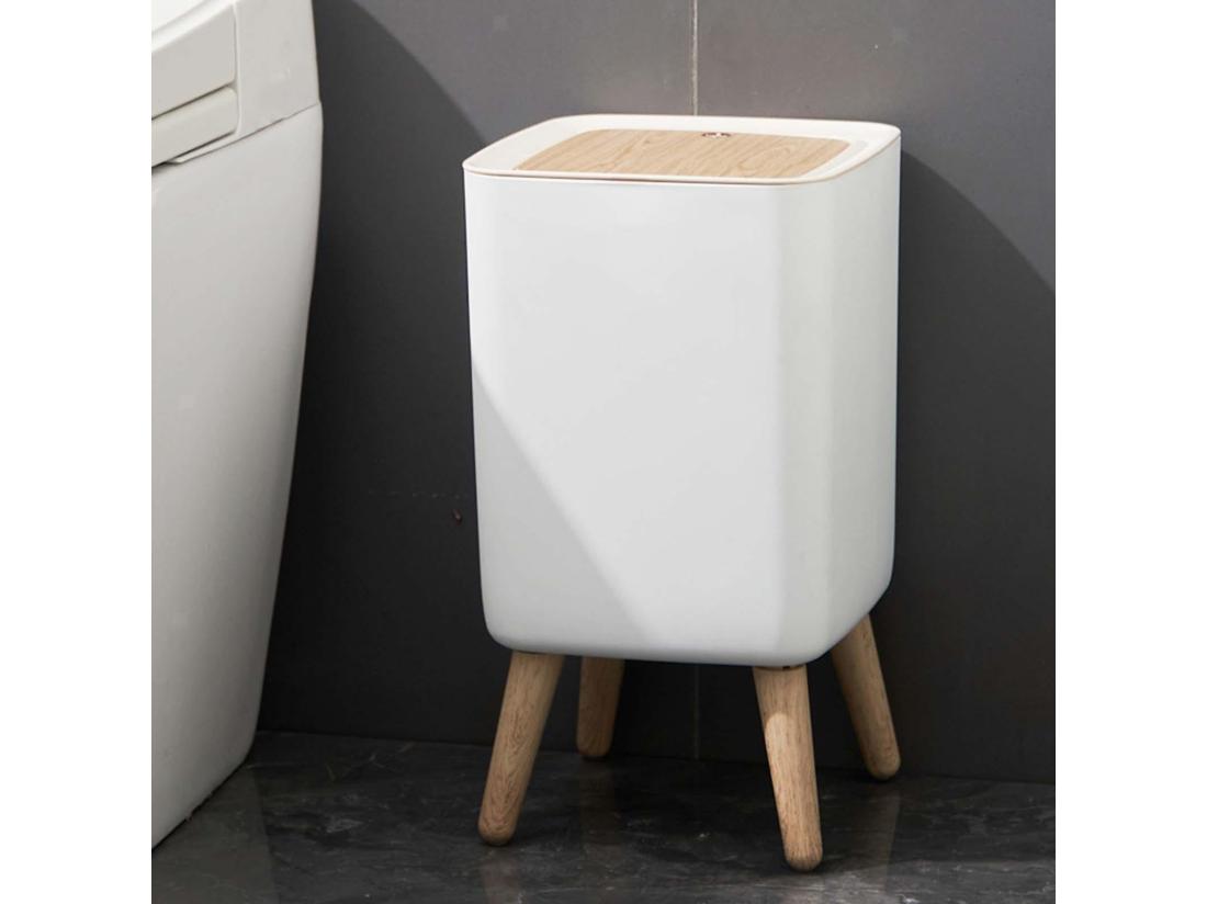 Vente Unique Poubelle De Salle De Bain Push MALMO Bois Polypropylène 10 L