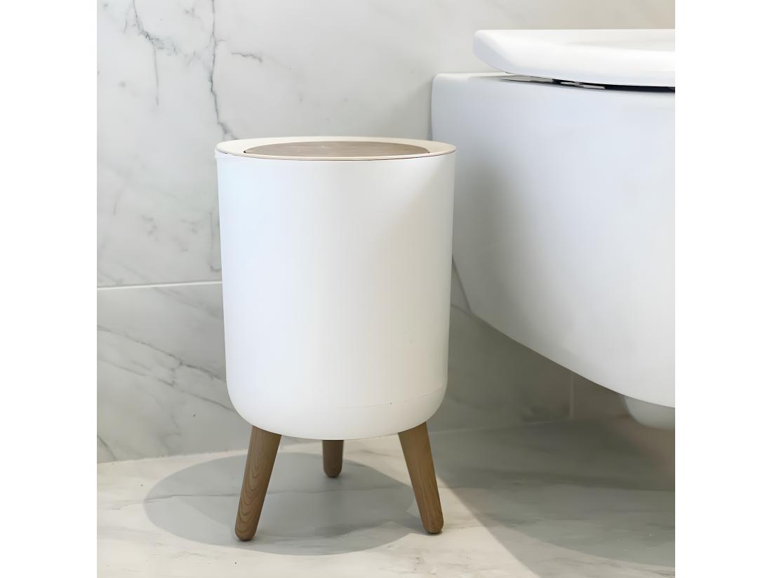 Vente Unique Poubelle De Salle De Bain Push MALMO Bois Polypropylène 7 L