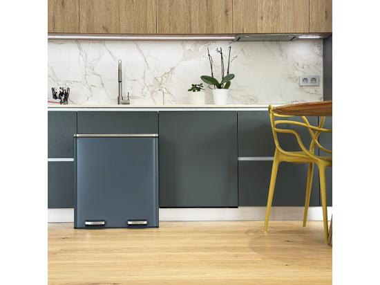 Vente Unique Poubelle De Tri Sélectif MAJOR Gris Acier Inoxydable 60 L