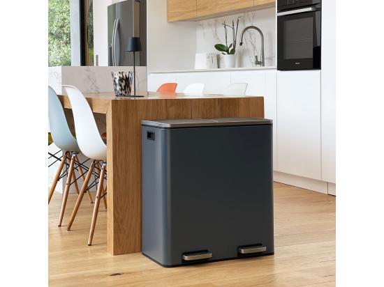 Vente Unique Poubelle De Tri Sélectif MAJOR Gris Acier Inoxydable 60 L