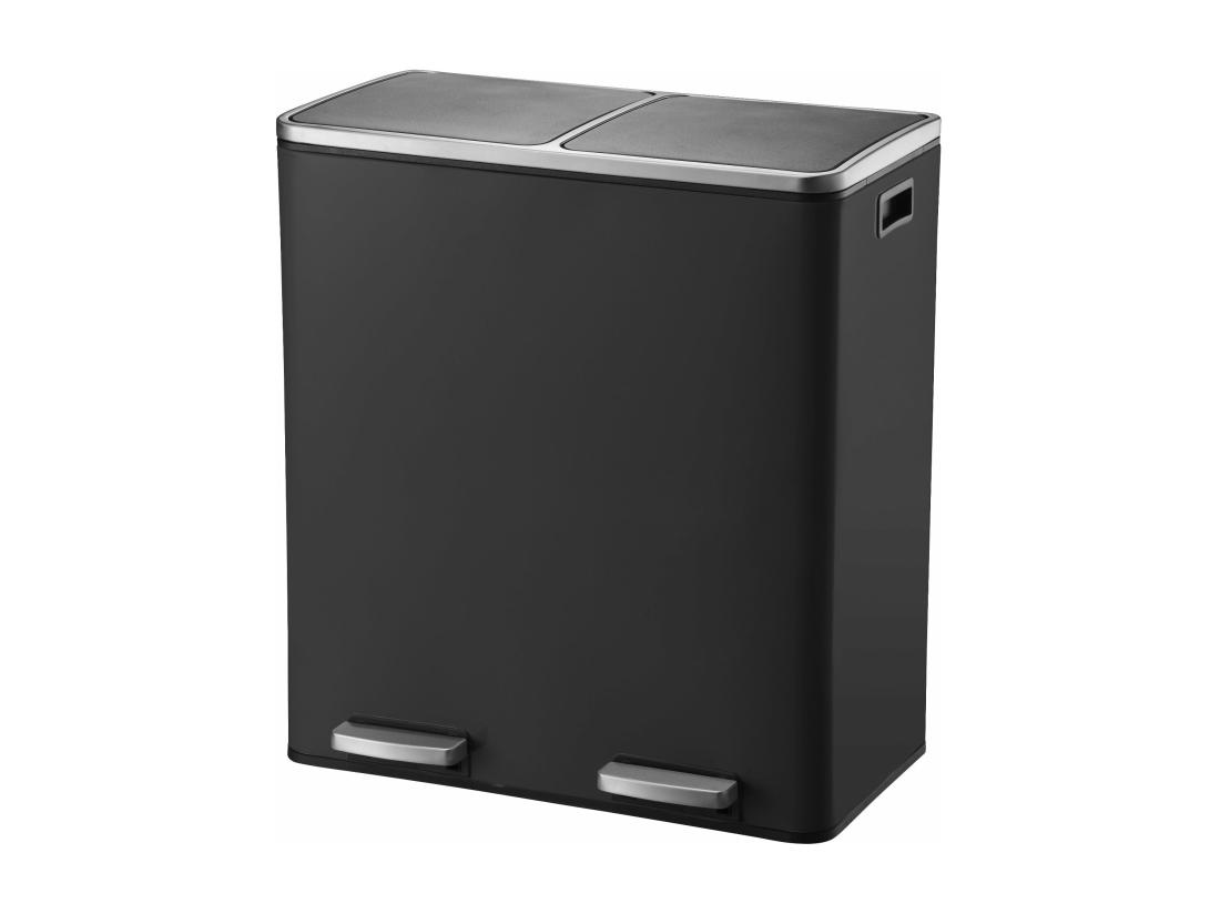 Vente Unique Poubelle De Tri Sélectif MAJOR Noir Acier Inoxydable 60 L