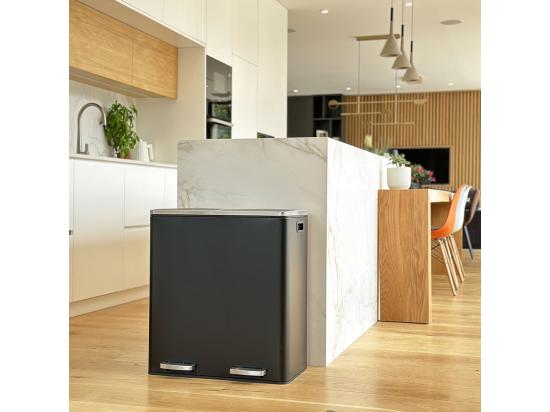 Vente Unique Poubelle De Tri Sélectif MAJOR Noir Acier Inoxydable 60 L