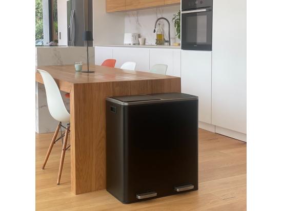 Vente Unique Poubelle De Tri Sélectif MAJOR Noir Acier Inoxydable 60 L