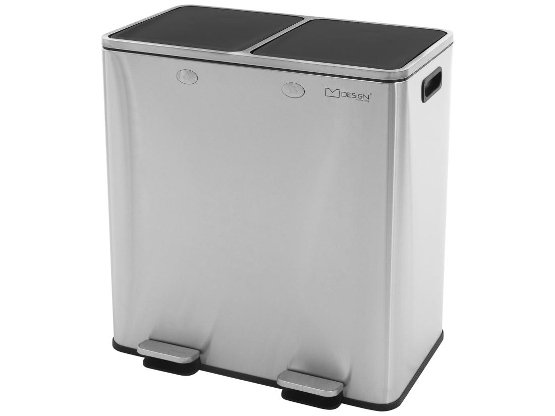 Vente Unique Poubelle Double Cuisine à Pédale Tri Déchets Ménagers 2 Bacs 2x30L Argent 60L