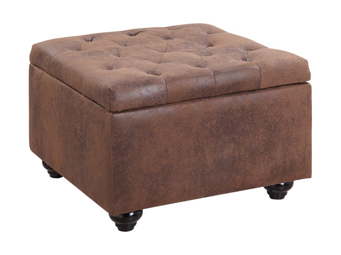 Vente Unique Pouf Avec Coffre En Microfibre Vieillie LOMAI - Marron