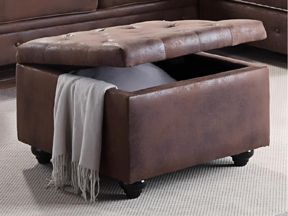 Vente Unique Pouf Avec Coffre En Microfibre Vieillie LOMAI - Marron