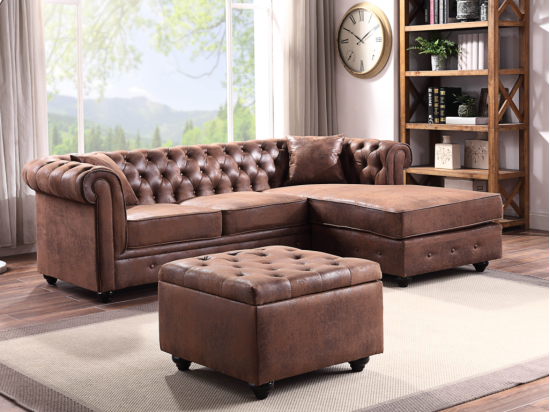 vente unique Pouf avec coffre en microfibre vieillie LOMAI - Marron