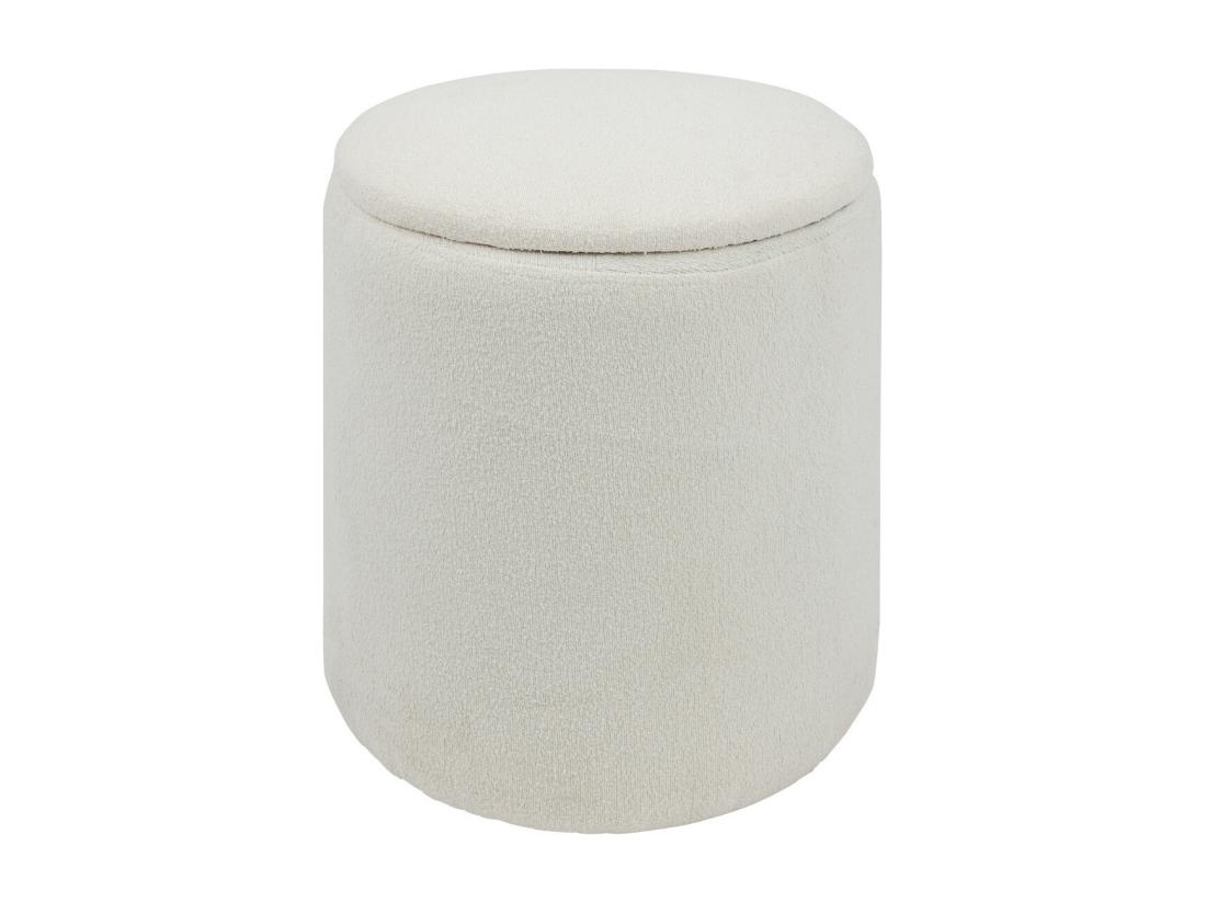 Vente Unique Pouf Avec Coffre En Tissu à Bouclettes Blanc D 35 X H 37 Cm