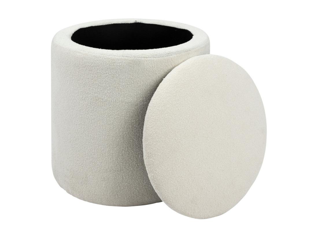 vente unique Pouf avec coffre en tissu à bouclettes Blanc D 35 x H 37 cm