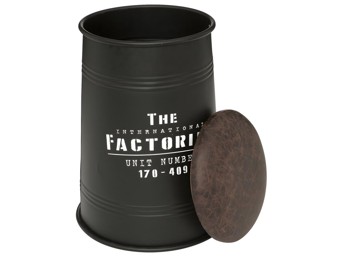 Vente Unique Pouf Bidon Avec Coffre De Rangement En Métal Noir Style Industriel