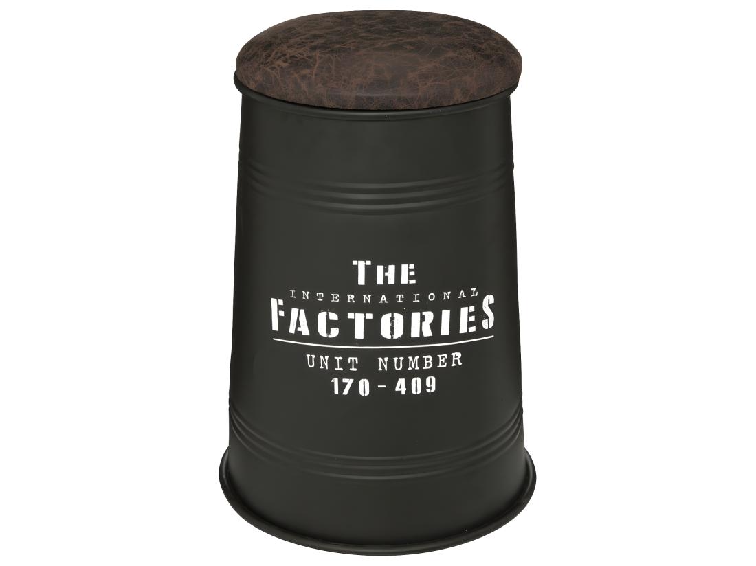 vente unique Pouf Bidon avec Coffre de rangement en Métal Noir style industriel