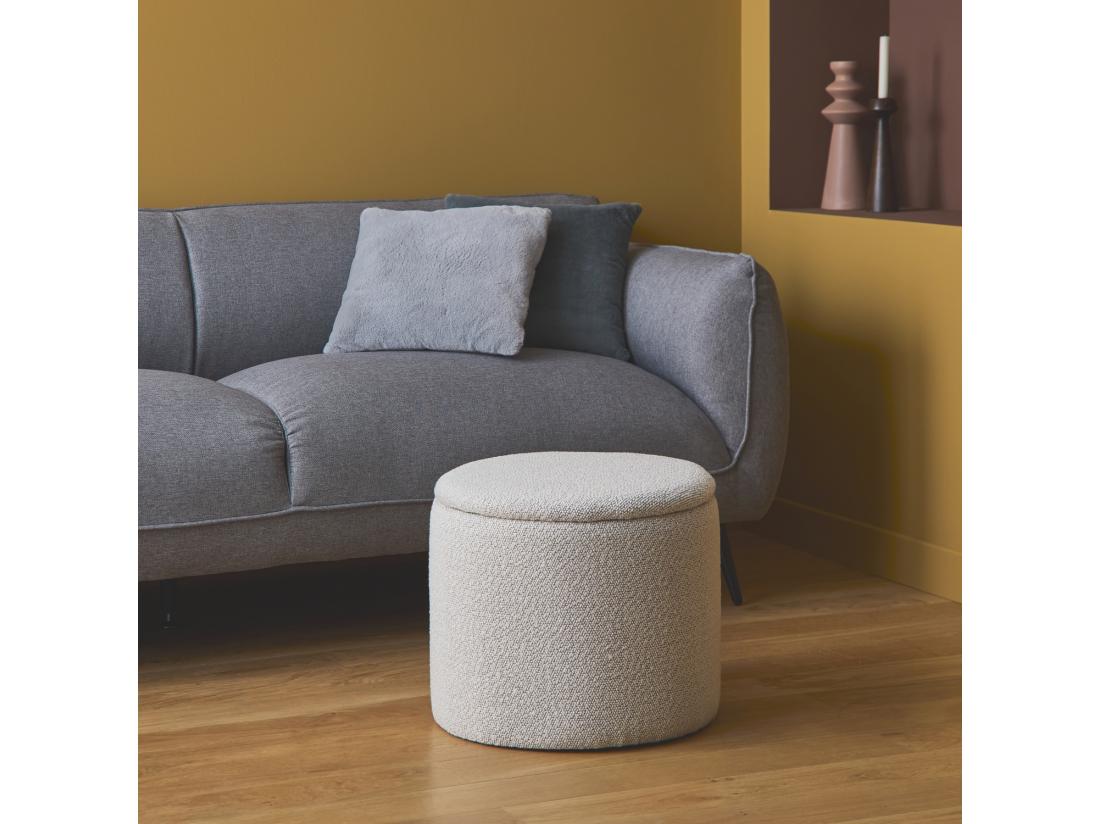 Vente Unique Pouf Blanc En Tissu Avec Rangement Pour Coussins Ou Plaids