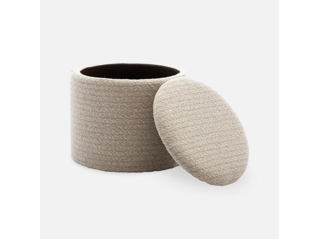 Vente Unique Pouf Blanc En Tissu Avec Rangement Pour Coussins Ou Plaids