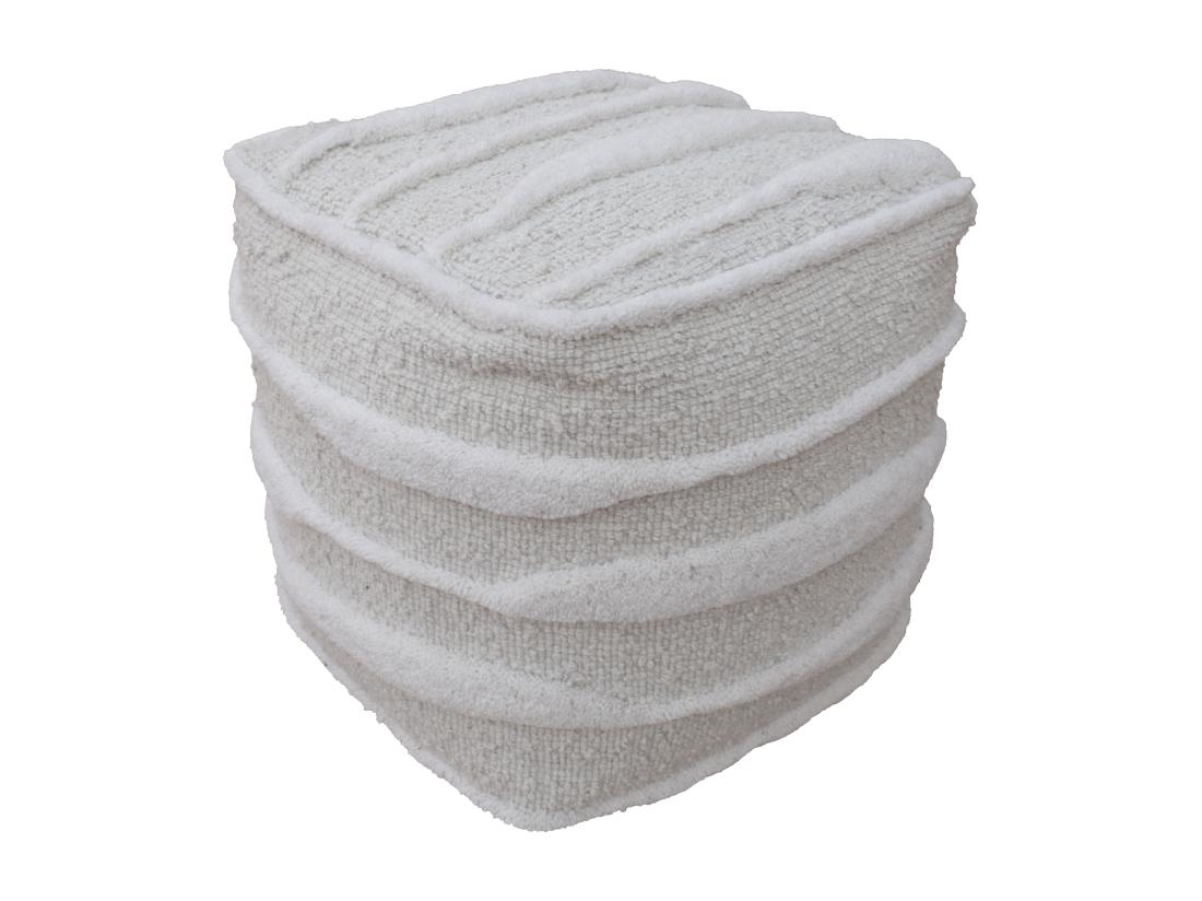 Vente Unique Pouf Carré En Laine Tufté Ivoire LESTARIO