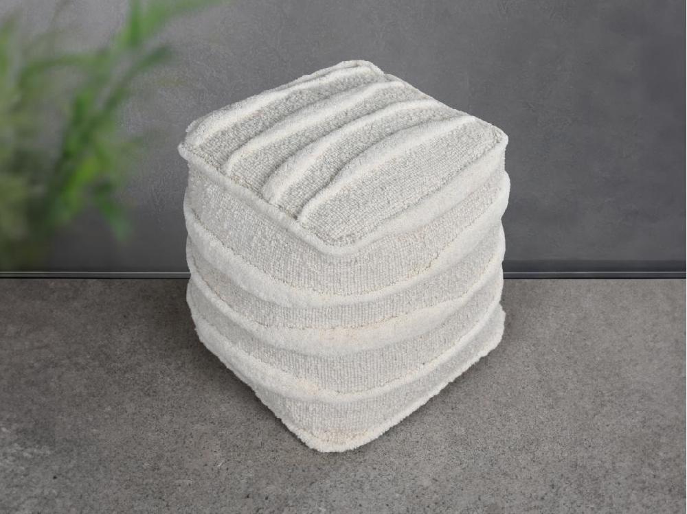 vente unique Pouf carré en laine tufté ivoire LESTARIO
