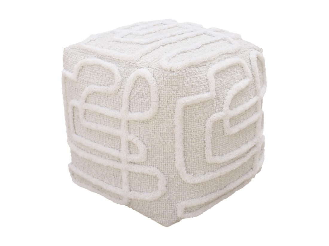 Vente Unique Pouf Carré En Laine Tufté Ivoire TELENIA