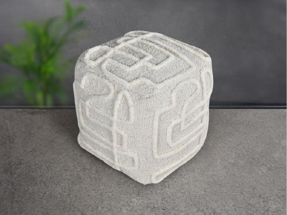 vente unique Pouf carré en laine tufté ivoire TELENIA