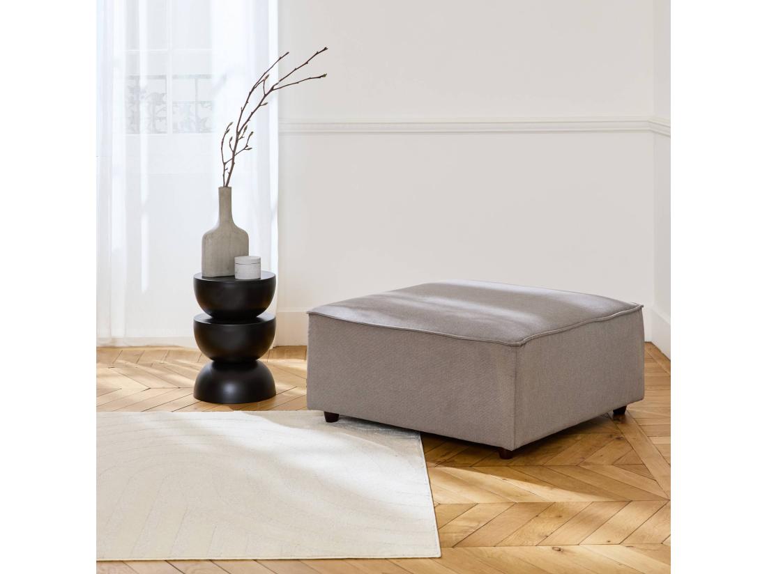 Vente Unique Pouf Carré En Tissu Déperlant Gris Clair - SENSE L 91 X L 91 X H44cm