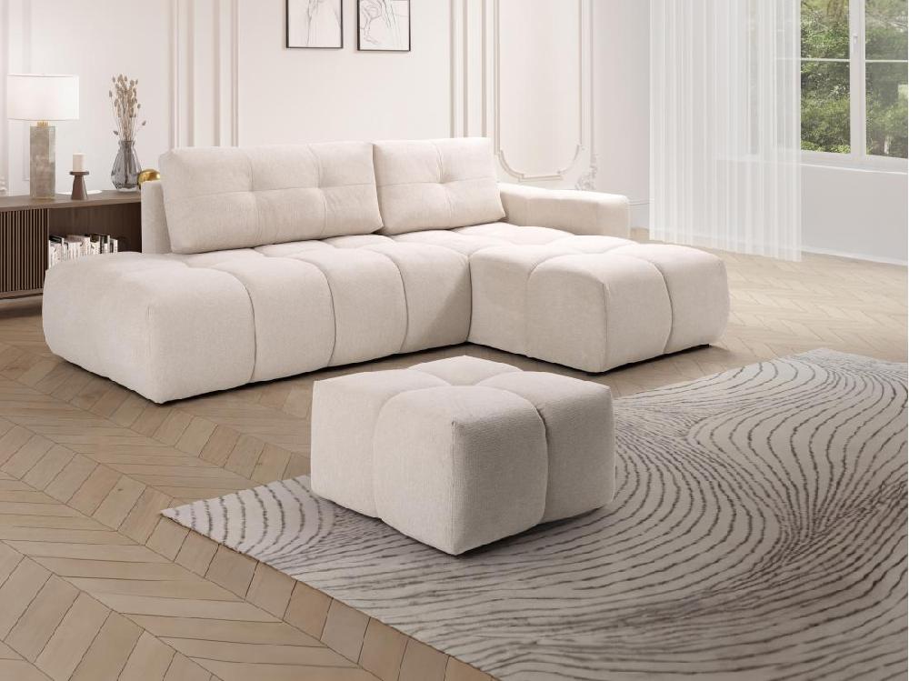 Vente Unique Pouf Carré En Tissu Texturé Beige TRIMALDI