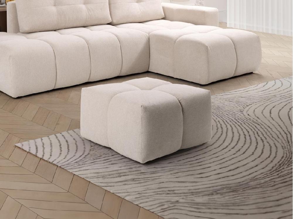 vente unique Pouf carré en tissu texturé beige TRIMALDI