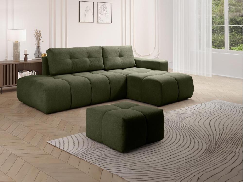 Vente Unique Pouf Carré En Tissu Texturé Vert TRIMALDI