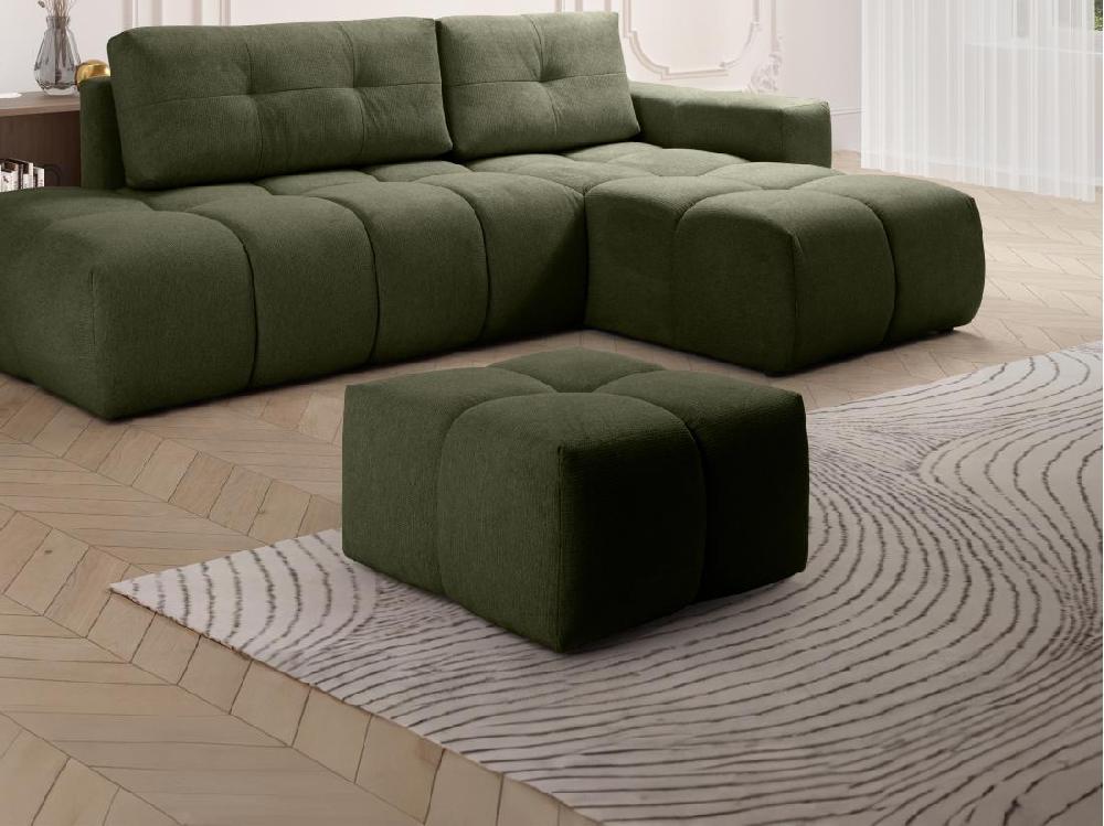 vente unique Pouf carré en tissu texturé vert TRIMALDI