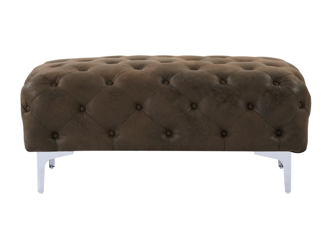 Vente Unique Pouf Chesterfield En Microfibre Aspect Cuir Vieilli EDWINA