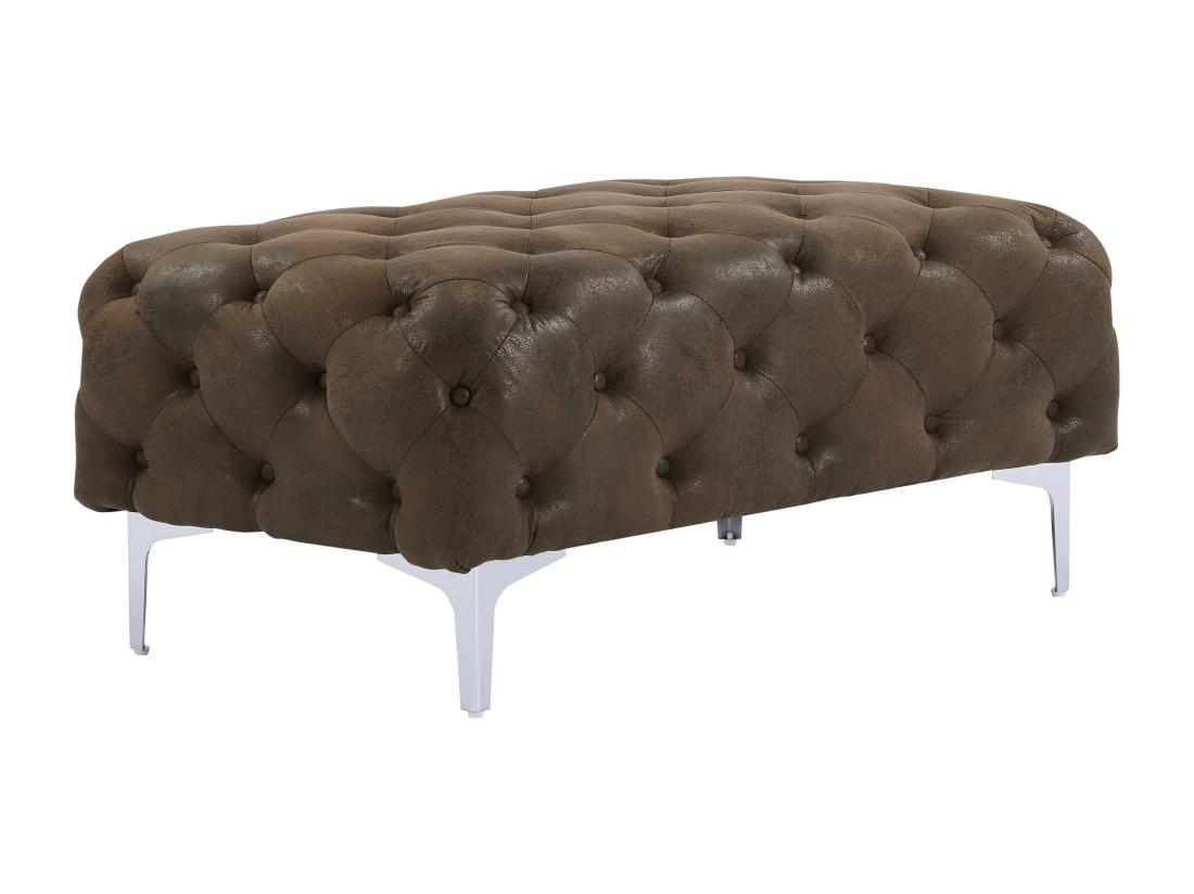 Vente Unique Pouf Chesterfield En Microfibre Aspect Cuir Vieilli EDWINA
