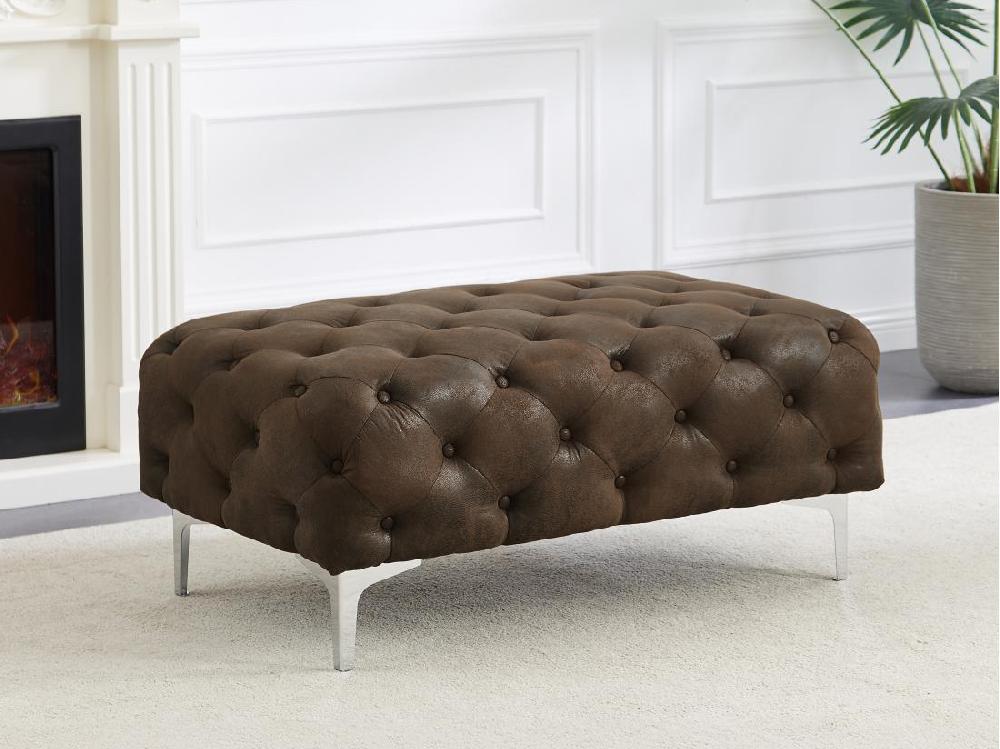 vente unique Pouf chesterfield en microfibre aspect cuir vieilli EDWINA