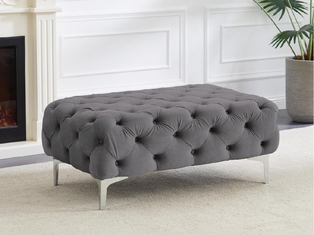 vente unique Pouf chesterfield en velours anthracite EDWINA