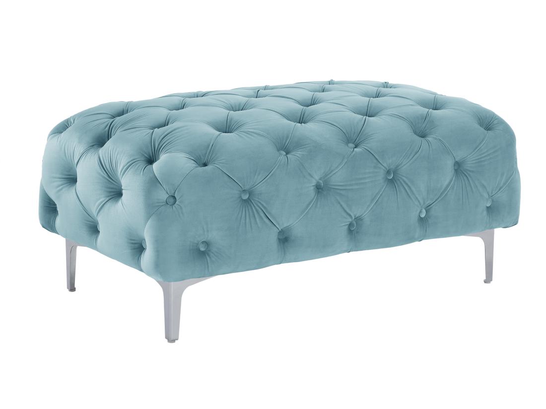 Vente Unique Pouf Chesterfield En Velours Bleu Pastel EDWINA