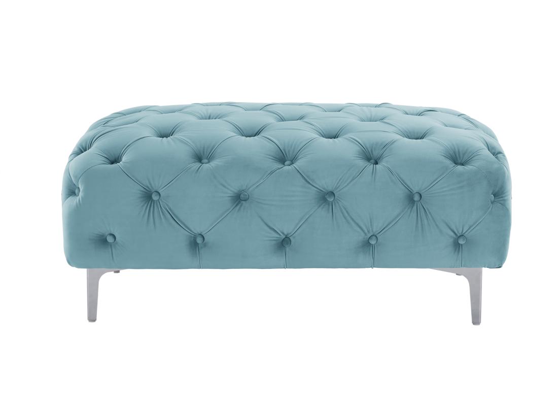 vente unique Pouf chesterfield en velours bleu pastel EDWINA