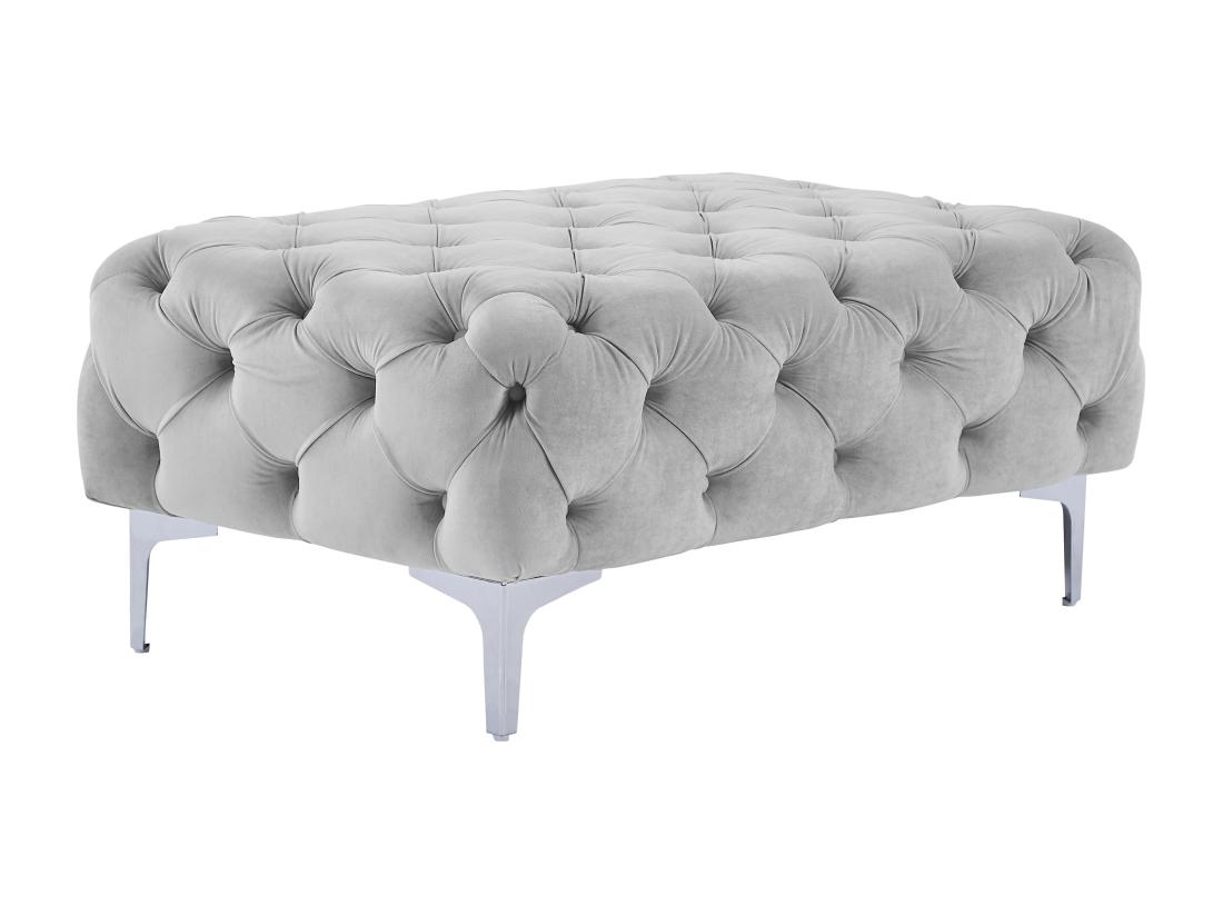 Vente Unique Pouf Chesterfield En Velours Gris Clair EDWINA